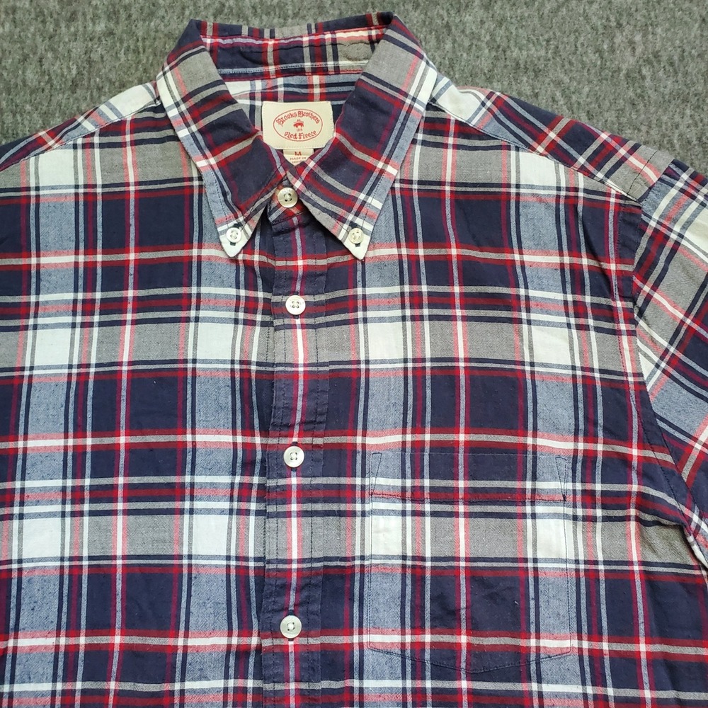 Brooks Brothers Red Fleece Button Down Shirt Mens Medium Plaid Cotton Blend